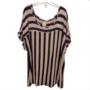 Naif Navy Blue Cream Striped Slouchy Crew Neck Tee Size 1X